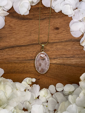 Clear Quartz Oval Crystal Gold Necklace