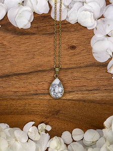 Howlite Small Teardrop Crystal Gold Necklace