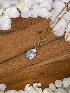 Howlite Small Teardrop Crystal Gold Necklace