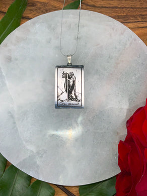 The Hermit Tarot Card Necklace - Silver