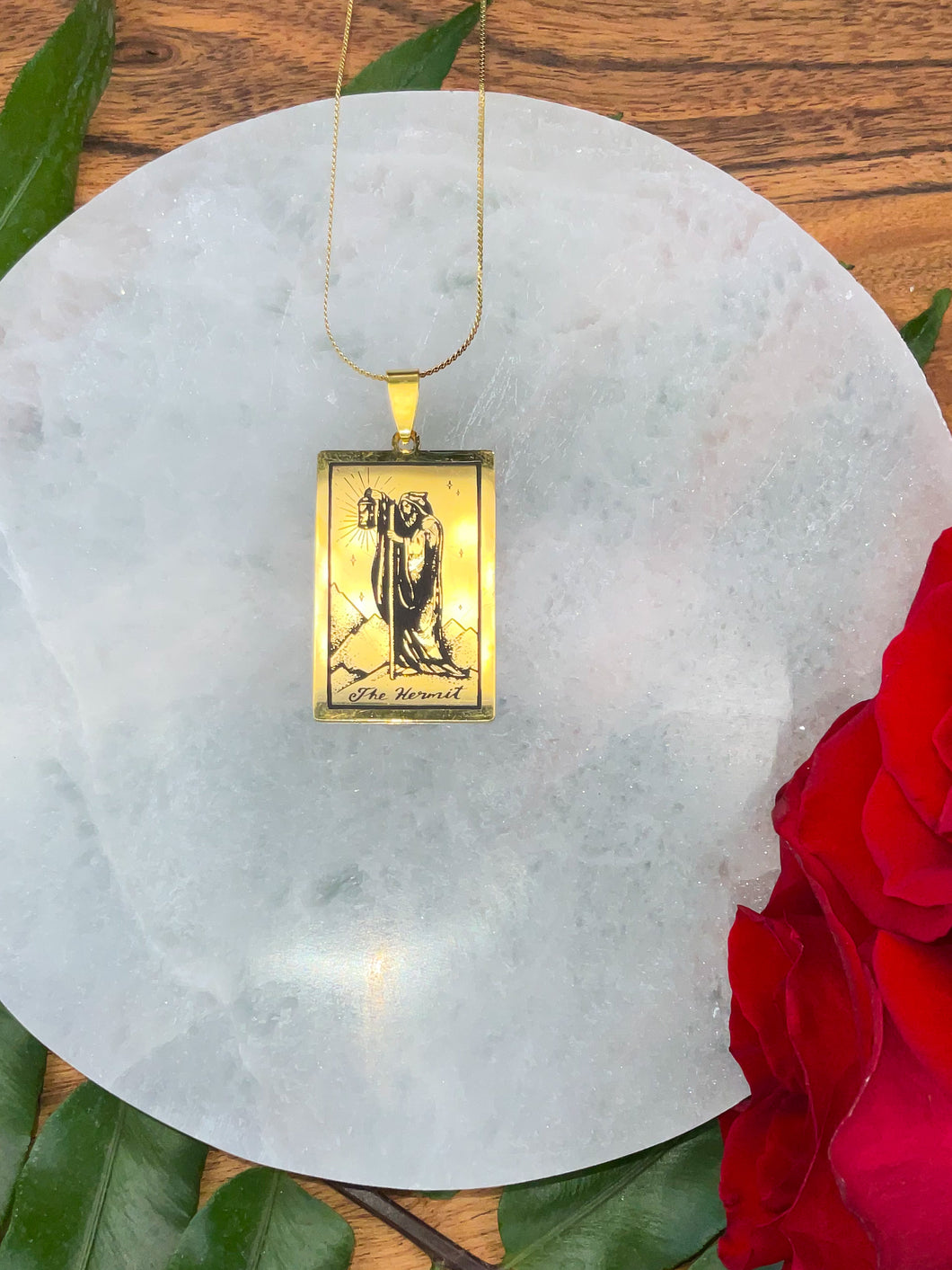 The Hermit Tarot Card Necklace - Gold