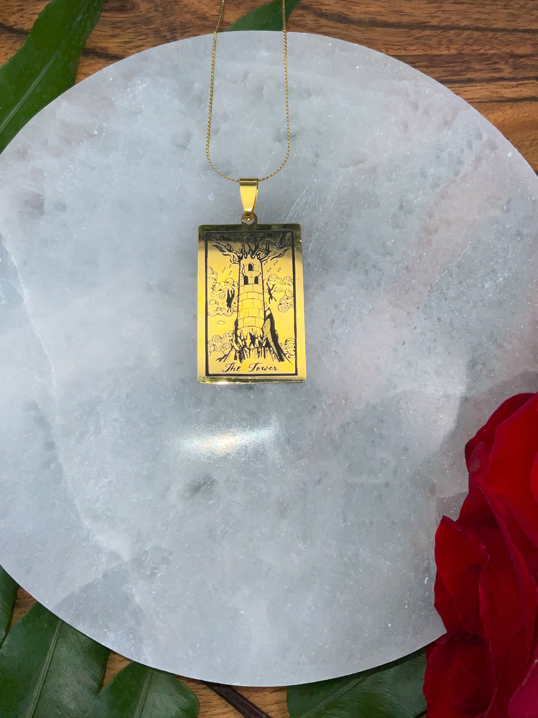 The Tower Tarot Card Necklace - Gold