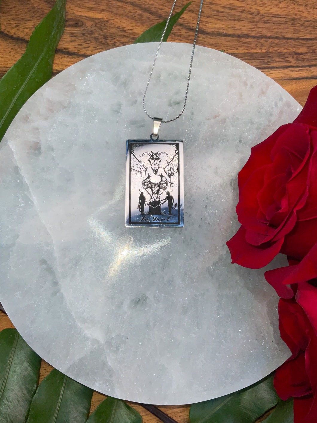 The Devil Tarot Card Necklace - Silver