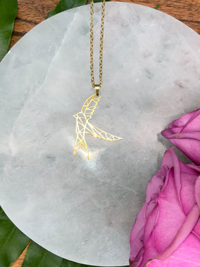 Swallow Bird Spirit Animal Necklace - Gold