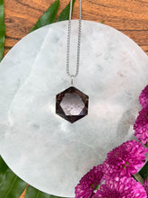 Load image into Gallery viewer, Garnet Faceted Hexagon Crystal Medallion Silver Necklace