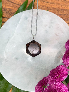 Garnet Faceted Hexagon Crystal Medallion Silver Necklace