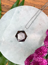 Load image into Gallery viewer, Garnet Faceted Hexagon Crystal Medallion Silver Necklace