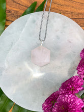 Load image into Gallery viewer, Rose Quartz Faceted Hexagon Crystal Medallion Silver Necklace