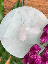 Load image into Gallery viewer, Rose Quartz Teardrop Crystal Silver Necklace