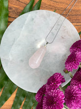 Load image into Gallery viewer, Rose Quartz Teardrop Crystal Silver Necklace