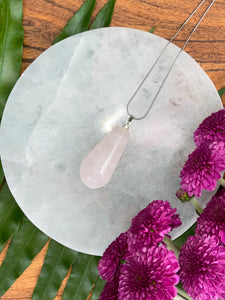 Rose Quartz Teardrop Crystal Silver Necklace