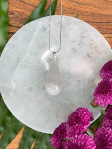 Milky Quartz Teardrop Crystal Silver Necklace