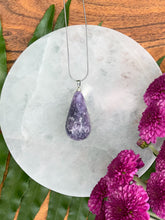 Load image into Gallery viewer, Lepidolite Teardrop Crystal Silver Necklace