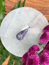 Load image into Gallery viewer, Lepidolite Teardrop Crystal Silver Necklace