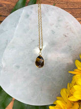 Load image into Gallery viewer, Tiger Eye Small Teardrop Crystal Gold Necklace