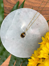 Load image into Gallery viewer, Tiger Eye Small Teardrop Crystal Gold Necklace
