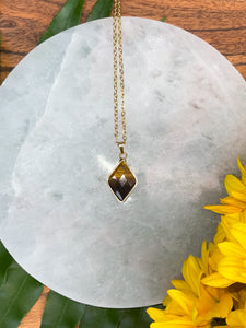 Tiger Eye Diamond Crystal Gold Necklace