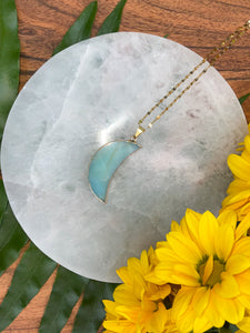 Amazonite Half Moon Crystal Gold Necklace