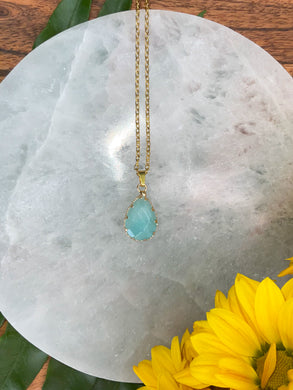 Amazonite Small Teardrop Crystal Gold Necklace 2