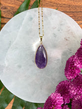Load image into Gallery viewer, Amethyst Large Teardrop Crystal Gold Necklace