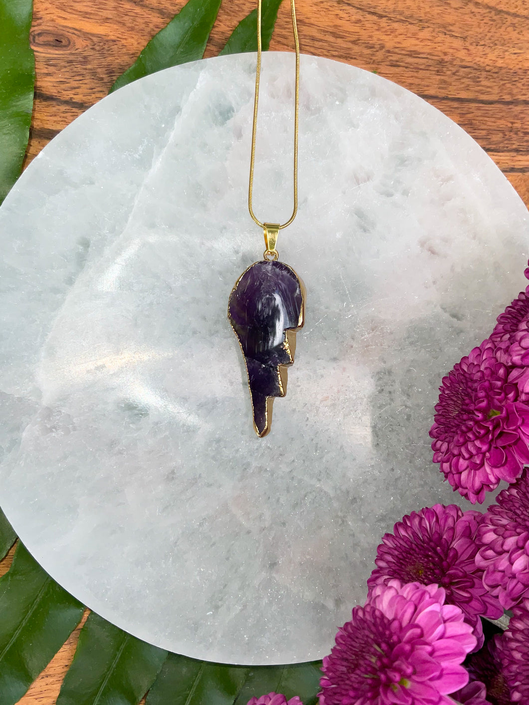 Amethyst Angel Wing Crystal Gold Necklace