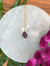 Load image into Gallery viewer, Amethyst Small Teardrop Crystal Gold Necklace