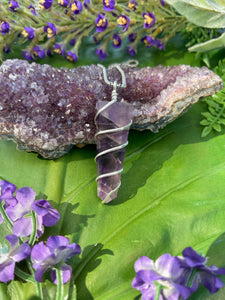Amethyst Flat Point Crystal Silver Necklace
