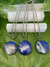 Load image into Gallery viewer, Lapis Lazuli Circular Crystal Medallion Silver Necklace