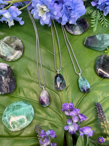 Fluorite Faceted Crystal Silver Necklace