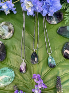 Fluorite Faceted Crystal Silver Necklace
