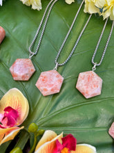 Load image into Gallery viewer, Sunstone Faceted Hexagon Crystal Medallion Silver Necklace