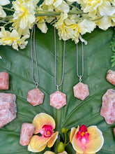 Load image into Gallery viewer, Sunstone Faceted Hexagon Crystal Medallion Silver Necklace