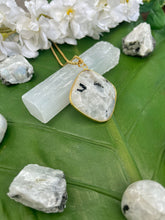 Load image into Gallery viewer, Rainbow Moonstone Faceted Square Crystal Medallion Gold Necklace