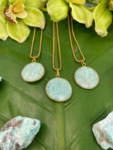 Load image into Gallery viewer, Amazonite Circular Crystal Medallion Gold Necklace