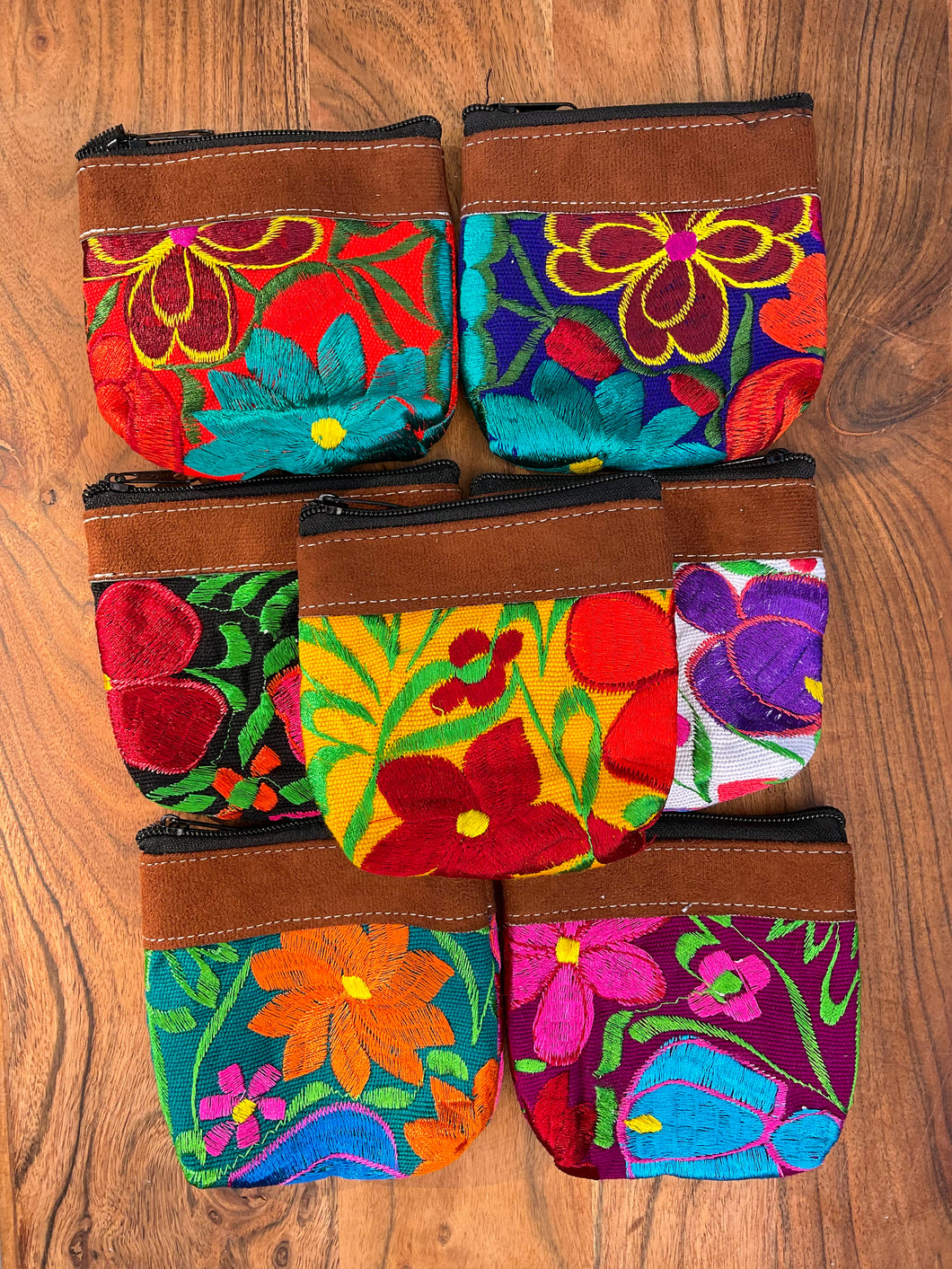 Floral Embroidered Faux Leather Coin Purse