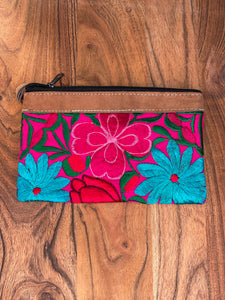 Embroidered Floral Faux Leather Purse with Double Zipper & Adjustable Strap
