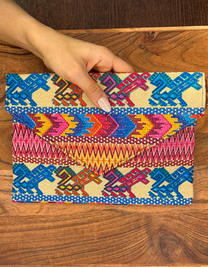 Embroidered Clutch Handbag - Beige
