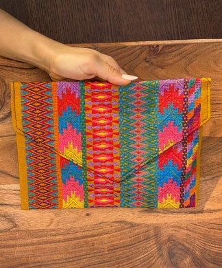 Embroidered Clutch Handbag - Tan