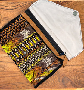 Embroidered Clutch Handbag - Beige/Yellow
