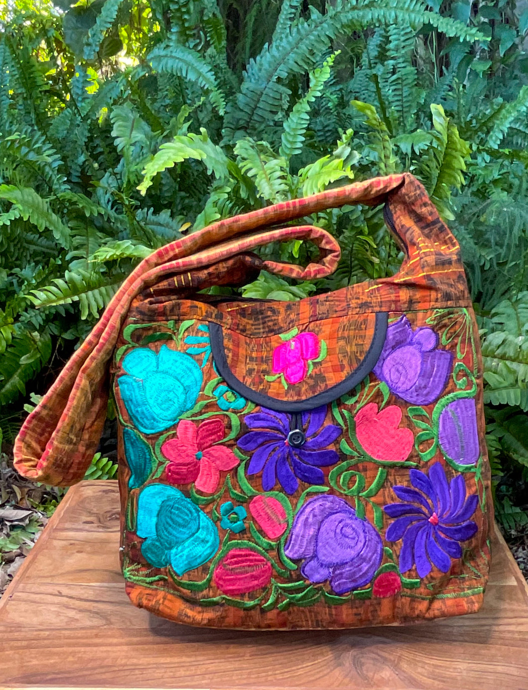Embroidered Floral Large Messenger Bag - Brown