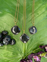 Load image into Gallery viewer, Onyx Faceted Square Crystal Medallion Gold Necklace