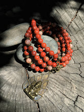 Load image into Gallery viewer, Sunstone &amp; Red Jasper Mala Necklace w/ Ganesh