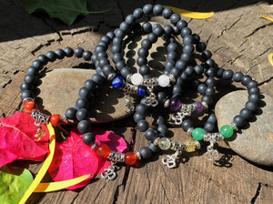 Set of 7 Onyx Om Chakra Bracelets