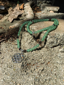 Green Aventurine & Smokey Quartz 108 Mala Beads w/ Seed of Life