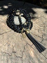 Load image into Gallery viewer, obsidian and pyrite 108 bead meditation mala 