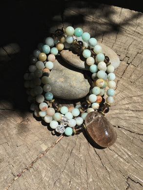 Amazonite & Smokey Quartz 108 Mala Beads