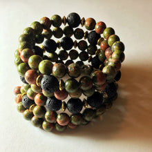 Load image into Gallery viewer, Unakite &amp; Lava Beads 108 Mala Bracelet