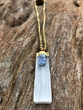 Load image into Gallery viewer, Selenite &amp; Blue Kyanite Gold Crystal Necklace