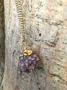 Lepidolite Raw Crystal Gold Necklace