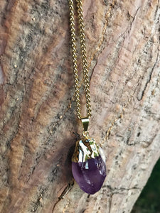 Amethyst Raw Crystal Gold Necklace